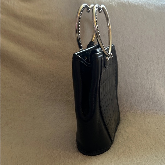 Brighton Vintage Heart-Handle Black Croc-Embossed Handbag - Picture 3 of 4